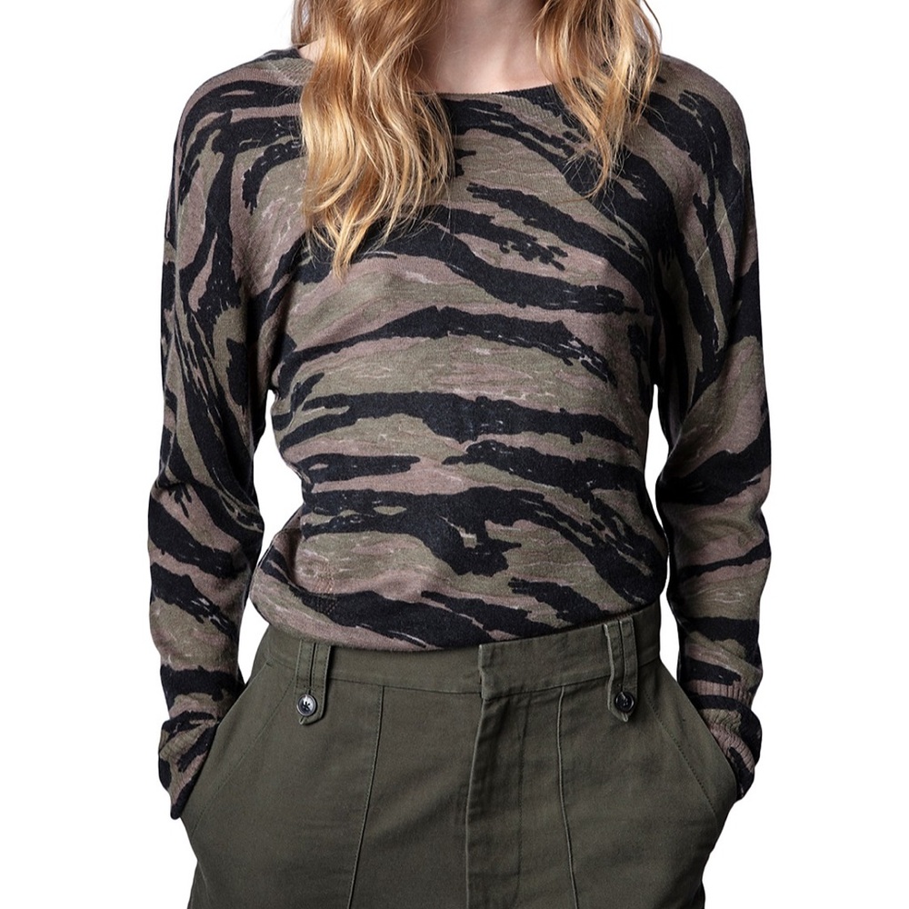 NEW NWT Zadig & Voltaire AXEL Camo Cashmere crewneck  sweater size small